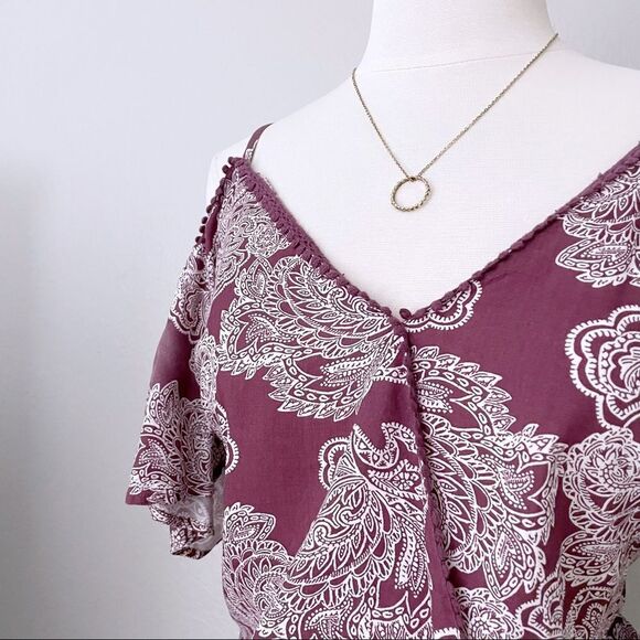 Paisley Purple Cold Shoulder Top - Picture 2 of 5